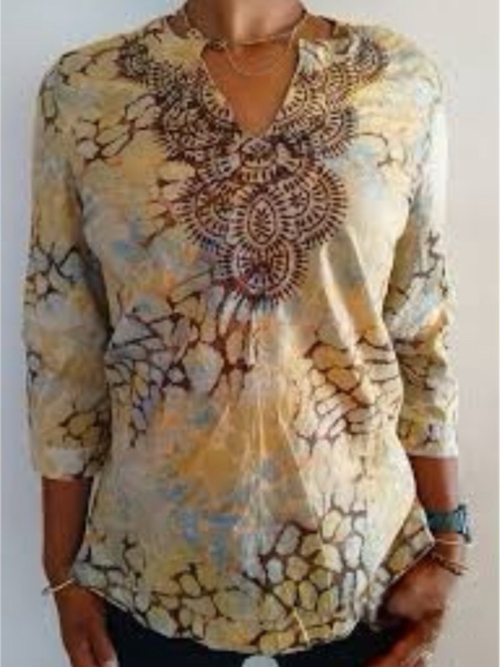 Charter Club Women's Yellow Floral V-Neck Embroidered Tunic Top